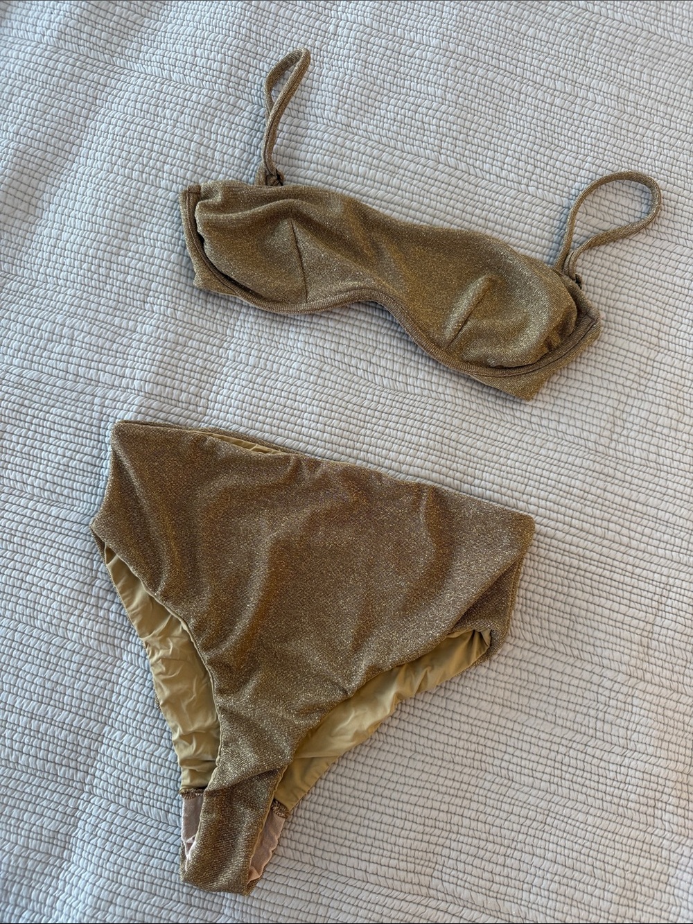 FARM Rio Gold Shimmer High-Waist Bikini
